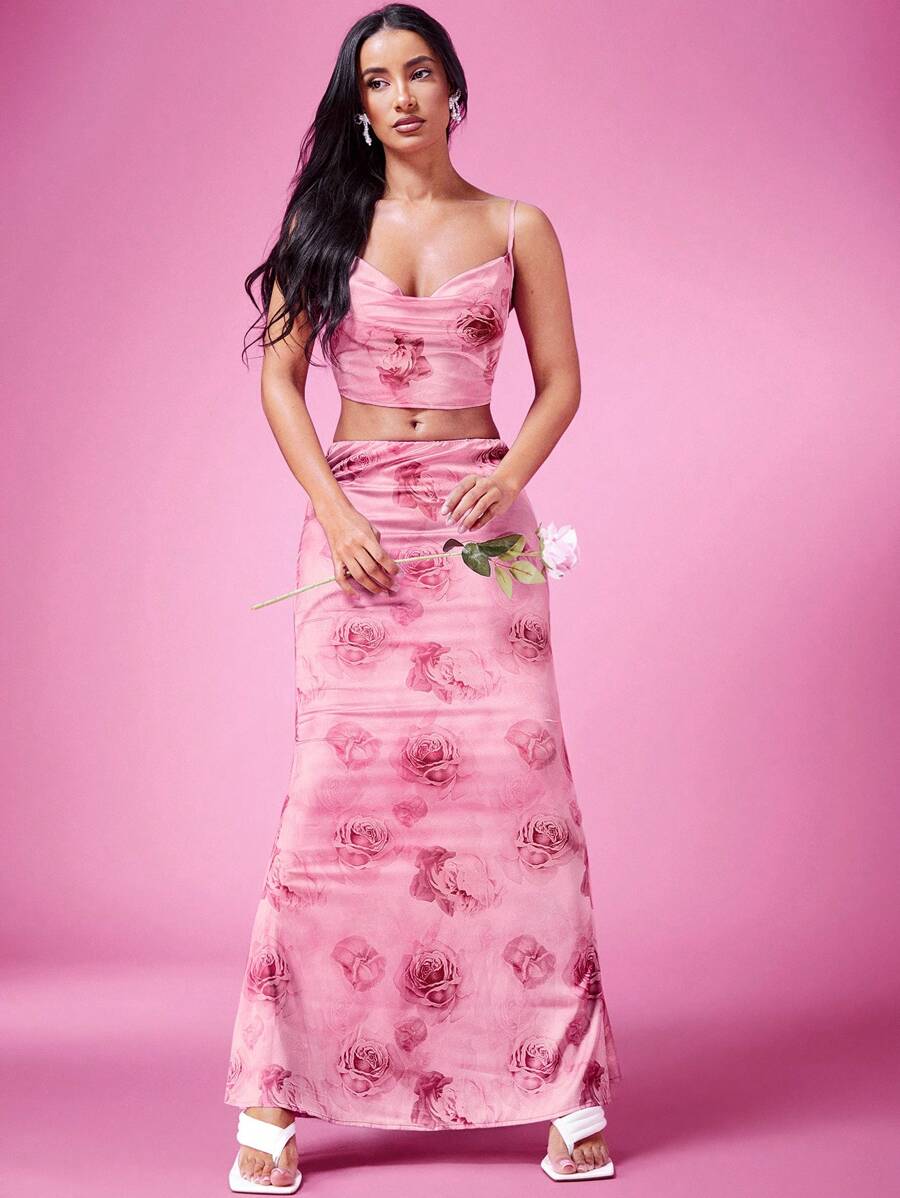 SHEIN BAE SHEINBAE Rose Pink Dress Valentine's Day Dress Prom Suit Pink Sexy Outfit, Birthday Party, Valentine's Day Date