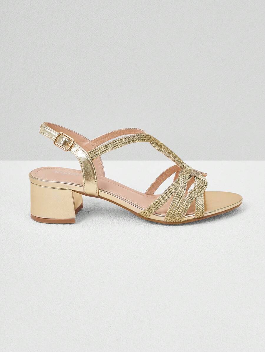 Styleloop Champagne Women's Thick High Heel Open Toe Round Toe Sandals, French Style Resort Season High Heel Sandals For Summer Vacation Shoes Summer Boho Feels Vintage Cottagecore Frenchy Shoes Spring Shoes Spring Break Easter