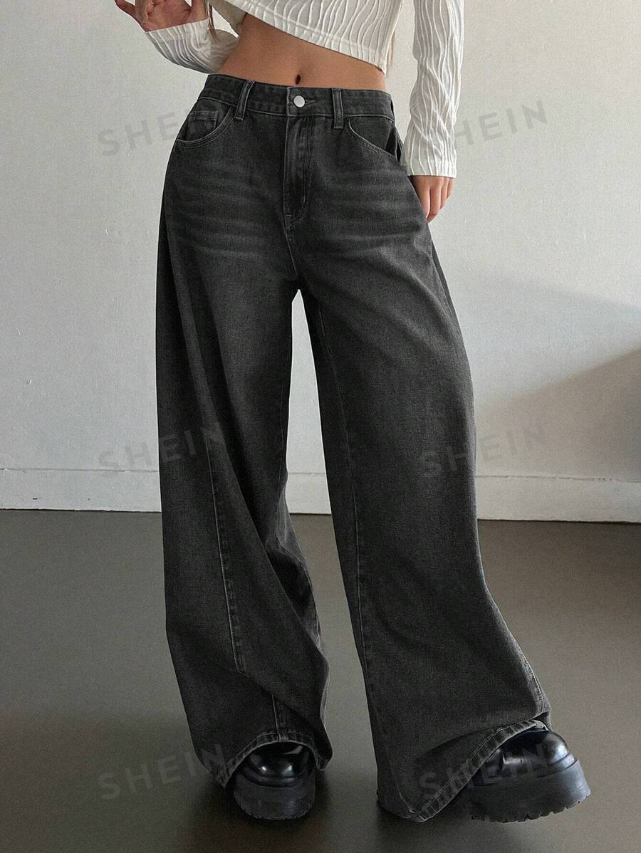 DAZY Jeans De Pierna Ancha Con Diseño De Bigotes De Gato Para Mujeres
