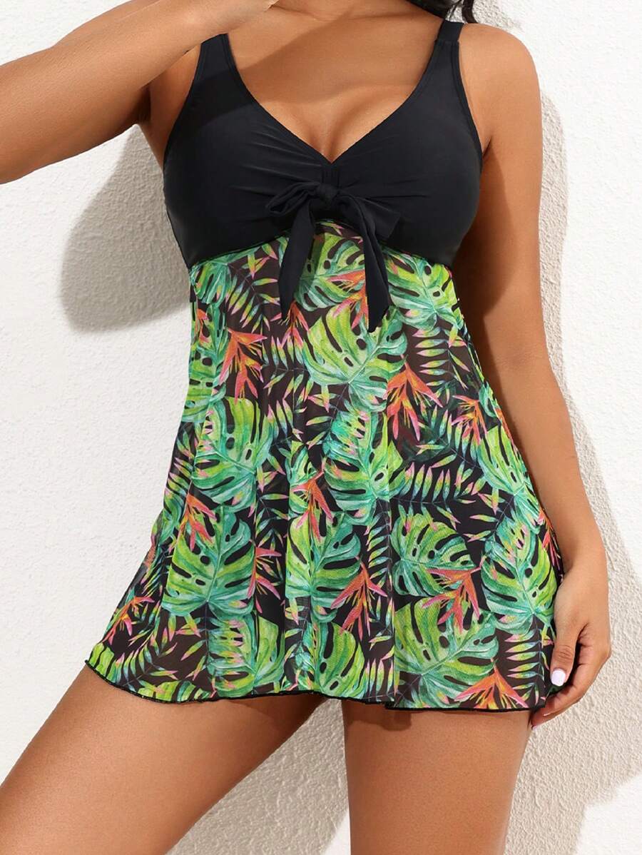 Swim Lushoire Summer Women'S Casual Tropical Plant Print Cami Tankini