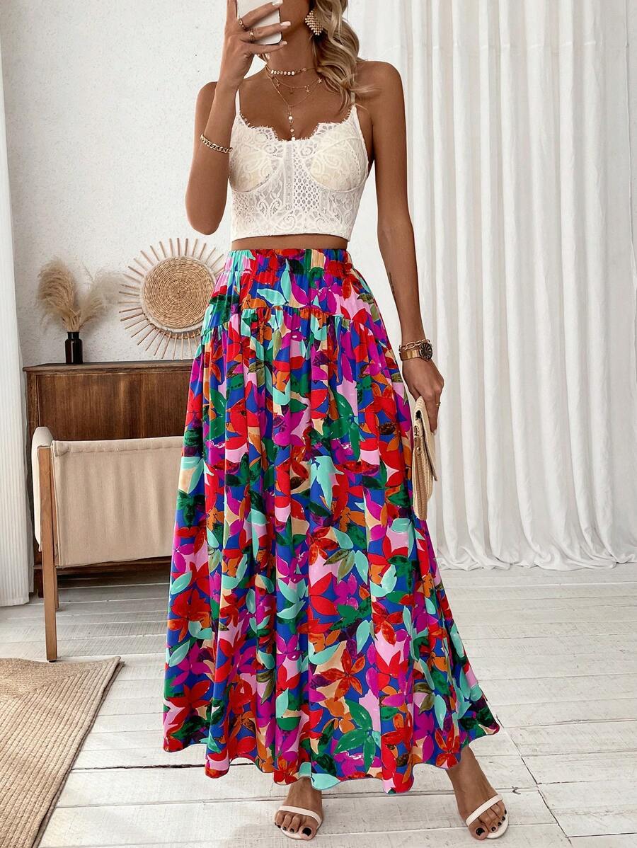 Breezaya Gonna lunga con stampa floreale per donne, outfit da vacanza e spiaggia