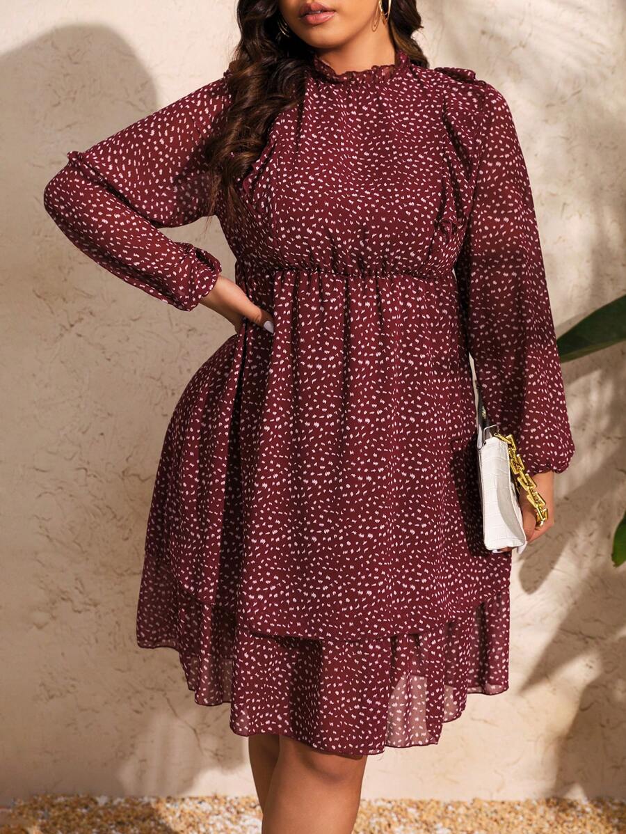SHEIN Clasi Grote maten Vrouwen Stippen Print Waist-cinching Jurken