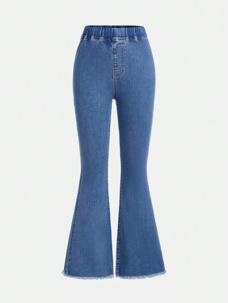 SHEIN Girlism Pantalones Vaqueros Acampanados De Cintura Elástica Para Niñas Preadolescentes