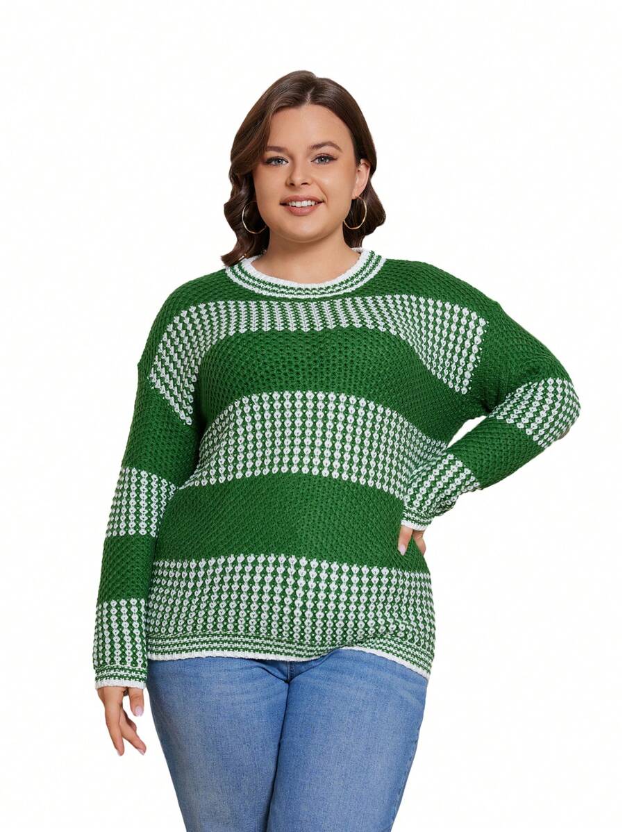 Flirla Plus Pull Bicolore Épaule tombante