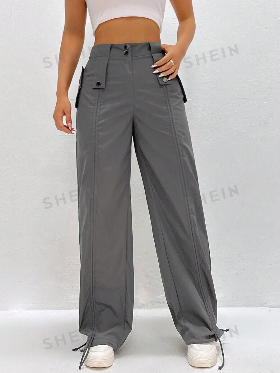 SHEIN EZwear Pantalones De Pierna Recta De Color Sólido Para Mujer