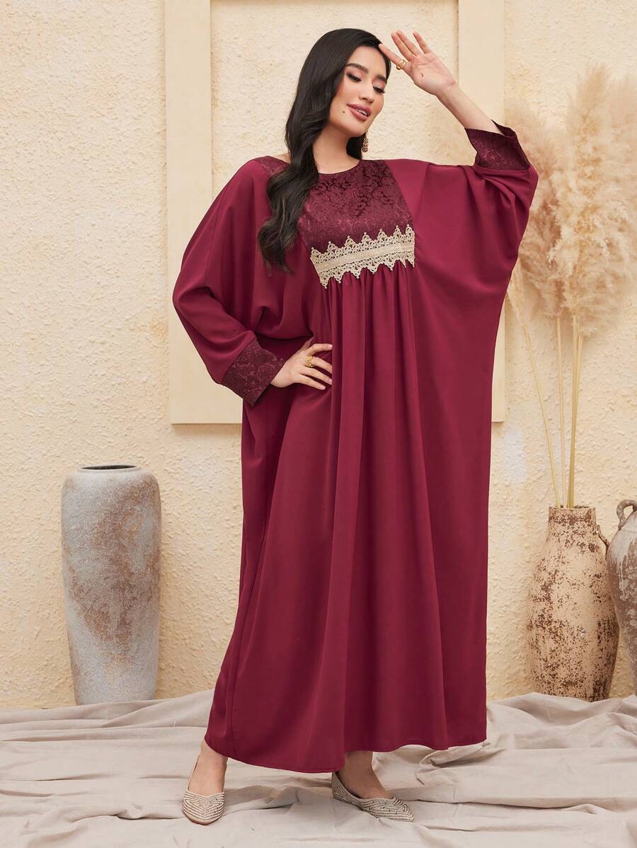 Al Najma Patchwork Woven Tape Batwing Sleeve Arabian Dress