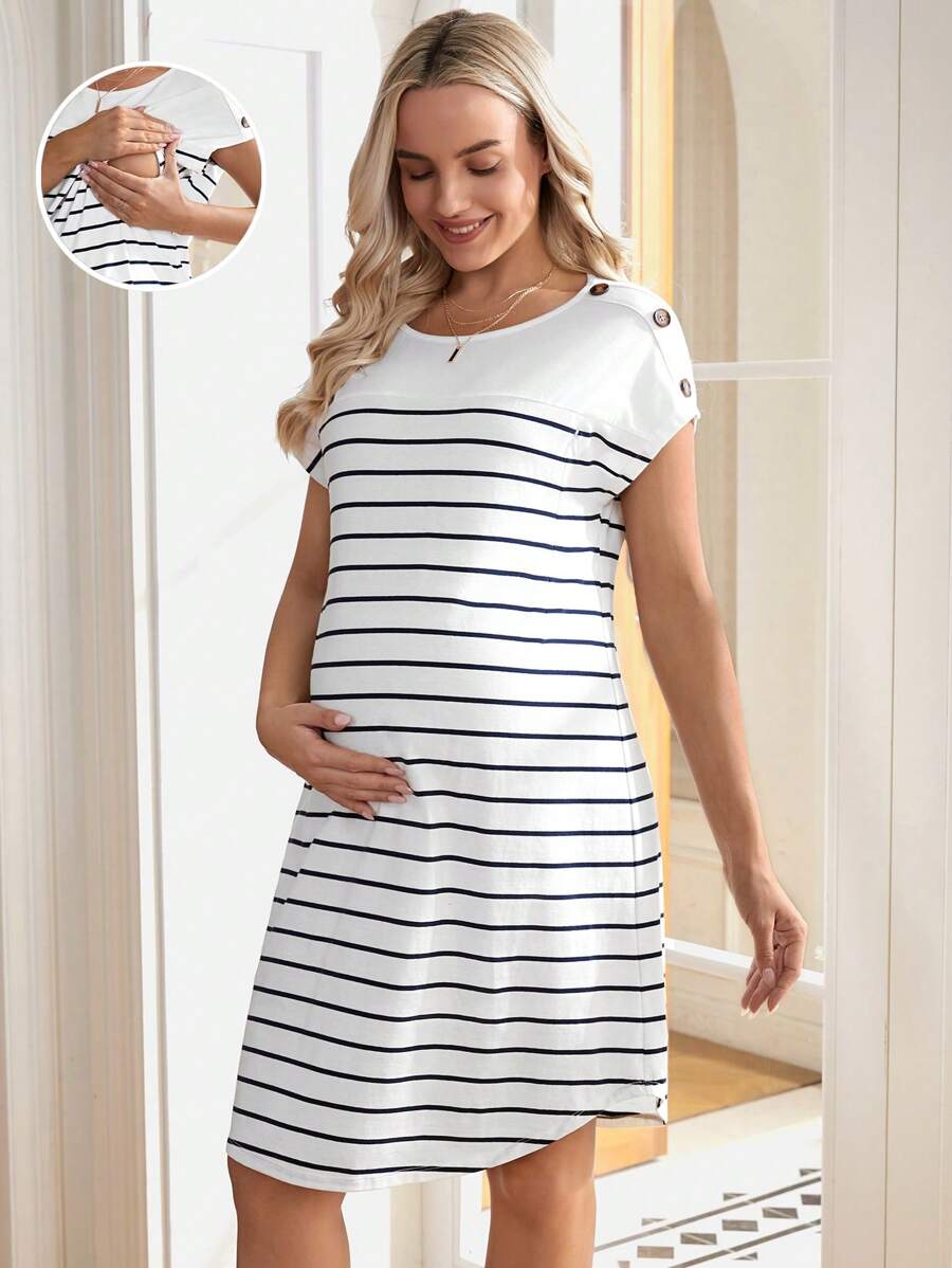 SHEIN Vestido De Lactancia Premamá Holgado A Rayas