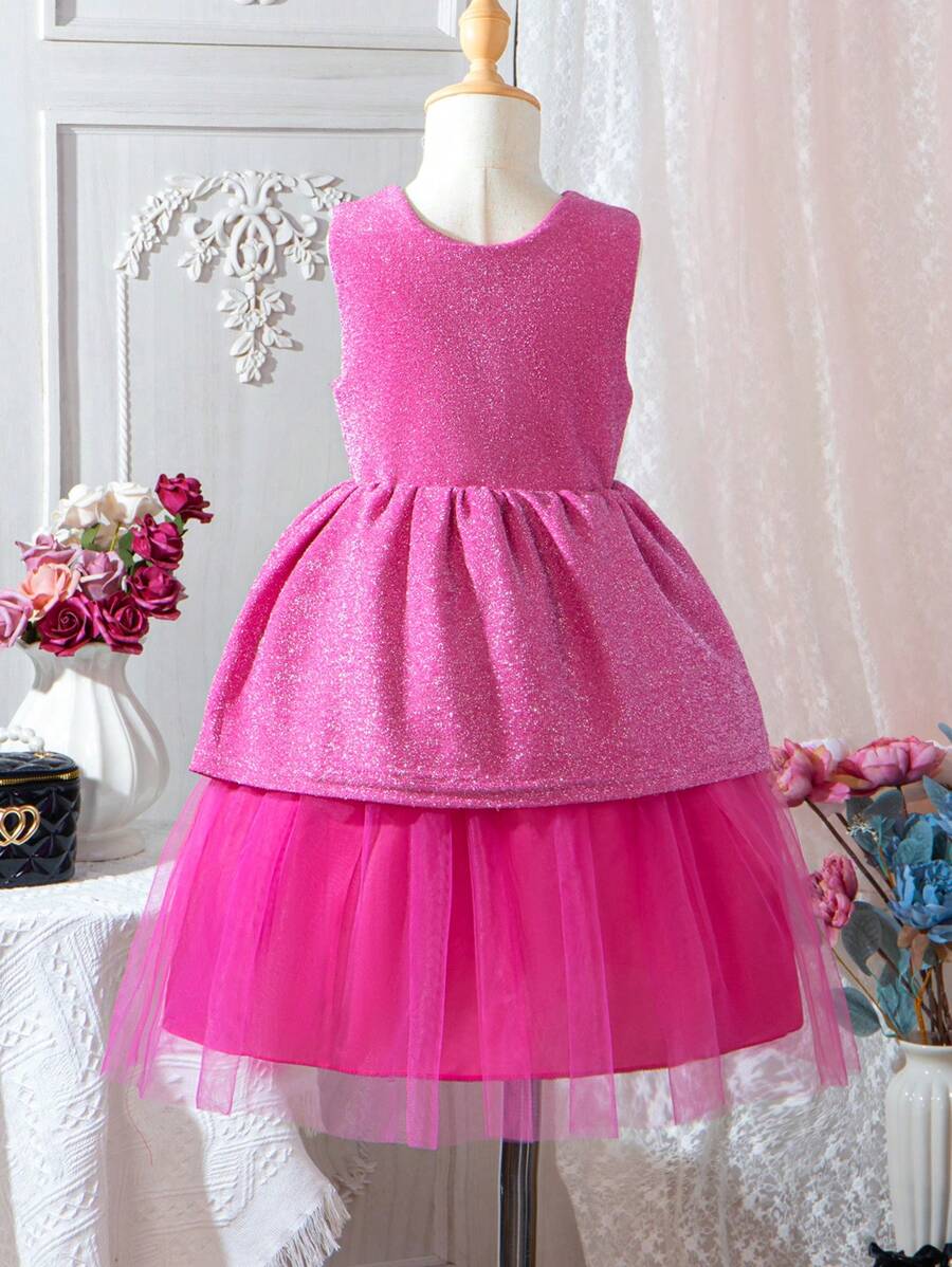 SHEIN Vestido sin mangas de malla y con volumen para niñas jóvenes