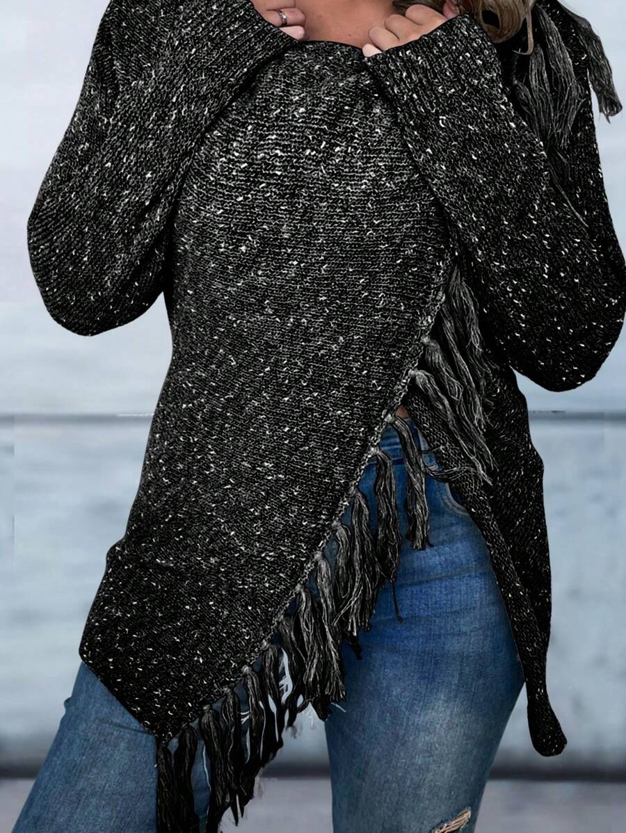 SHEIN LUNE Plus Tassel Wrap Front Cardigan