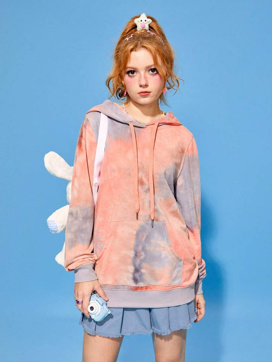 SHEINNeu Women's Tie-Dye Drawstring Hoodie