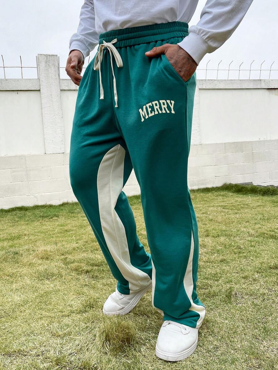 Manfinity Sporsity Men's Contrast Color Drawstring Sweatpants For Plus Size