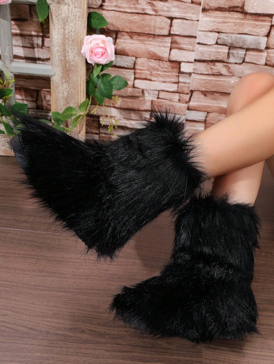 Women Minimalist Warm Snow Boots, Fashion Black Snow Boots