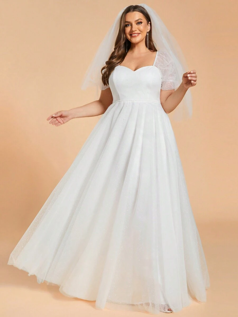EVER-PRETTY Übergröße Spitze Laterne Ärmel Offenes Rücken Bridal Gown Mit Sweetheart-ausschnitt