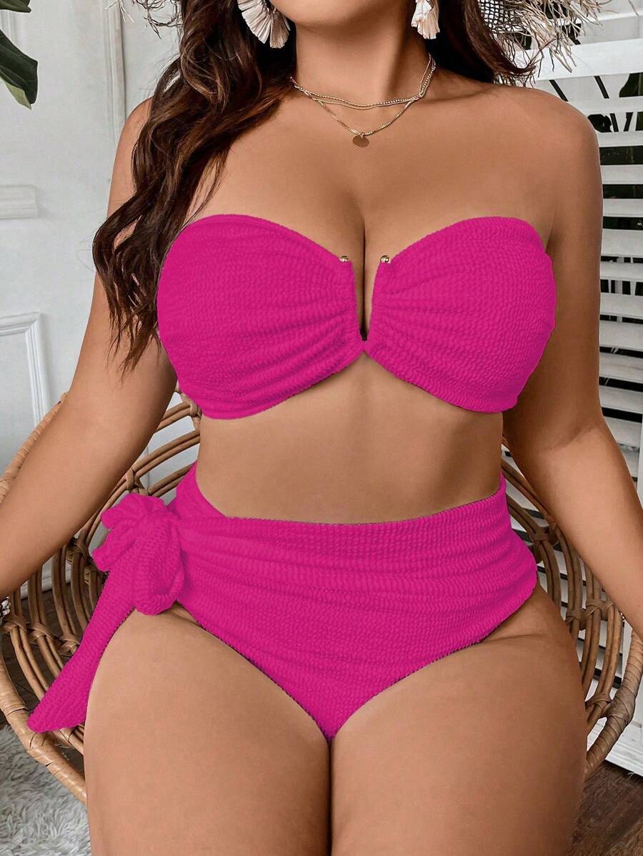 Swim SXY Conjunto De Bikini Hueco De Talla Grande De Color Sólido De Moda Para Día De San Valentín