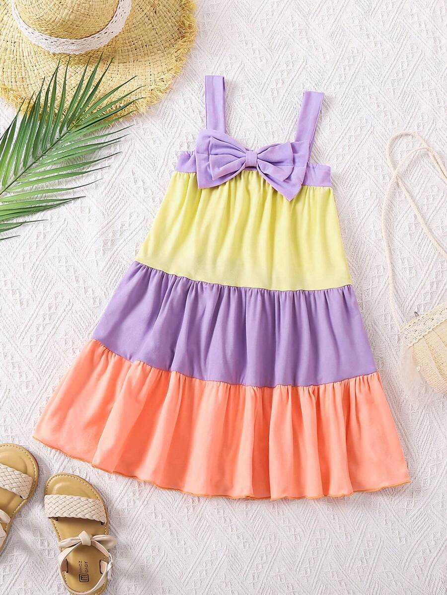SHEIN Vestido De Tirantes Multicolor Para Niñas Pequeñas