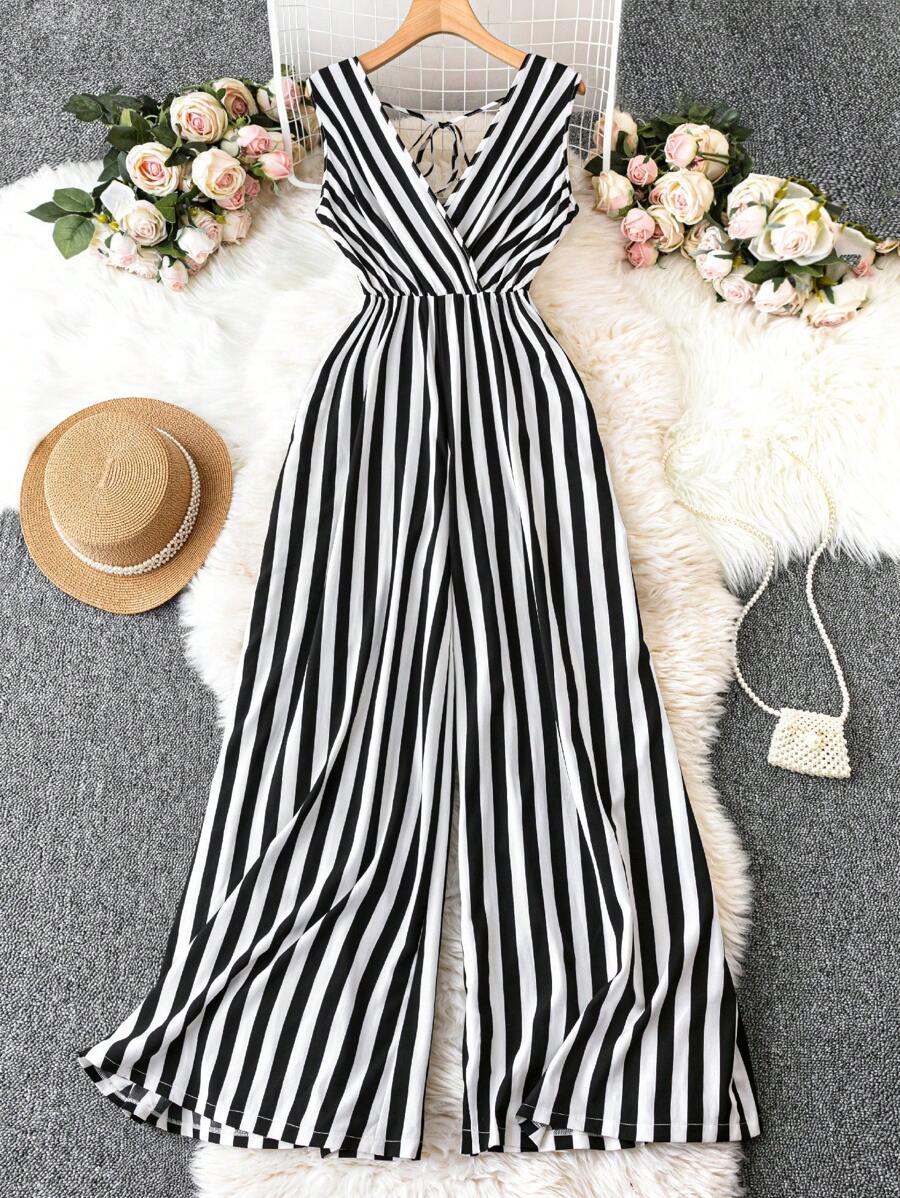 Breezaya Plus Size Striped Backless Strap Summer Boho Jumpsuit