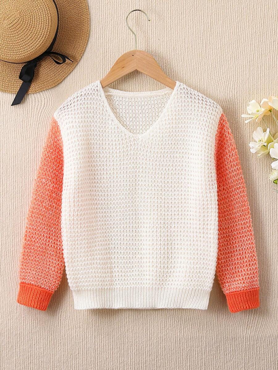 Sweat-shirt Décontracté Léger Avec Blocs De Couleur Et Style Simple Pour Les Jeunes Filles, Printemps/été