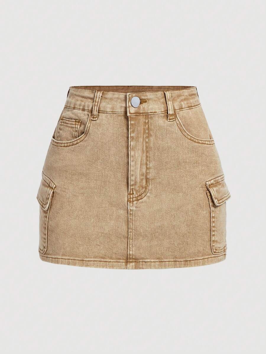 SHEIN MOD Jupe En Denim Pour Femme Avec Poches À Rabat