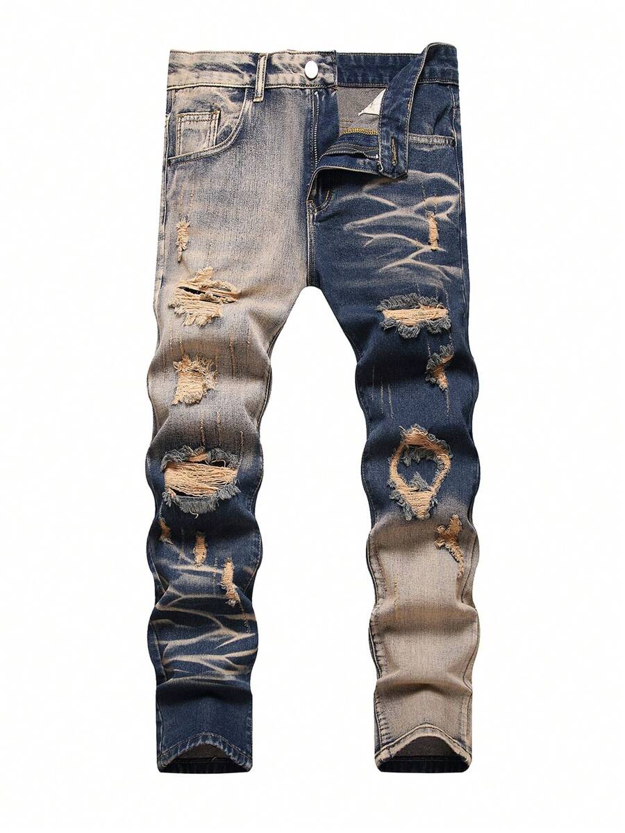Zweifarbig verwaschene Slim-Fit Jeans für Jungs im Teenageralter