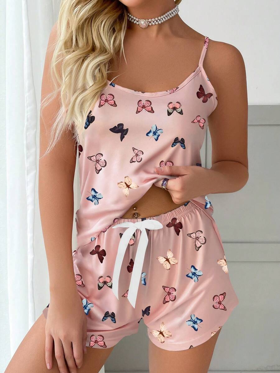 Ensemble pyjama / Ensemble de haut de cami à imprimé papillon et short avec nœud devant