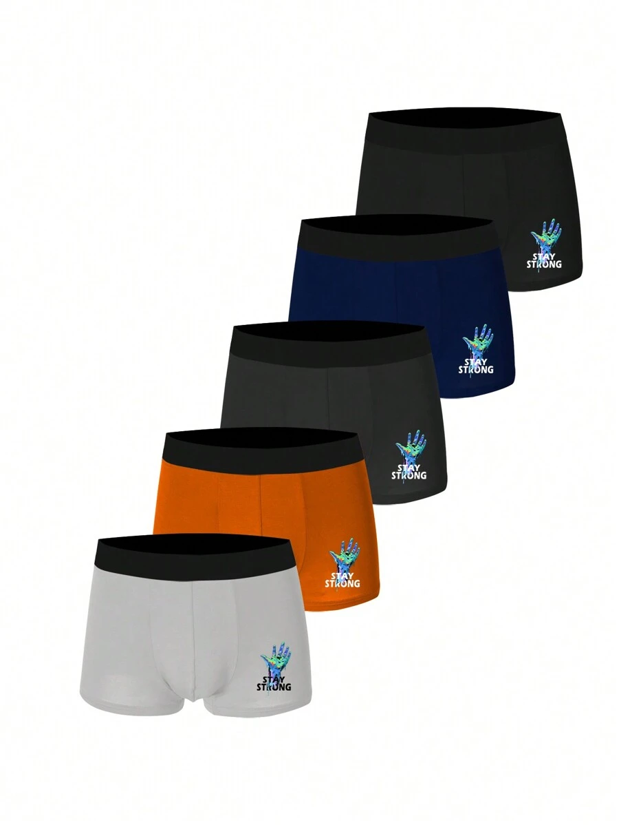 Ropa Interior Impresa Con Letras Para Hombres (5 Piezas)