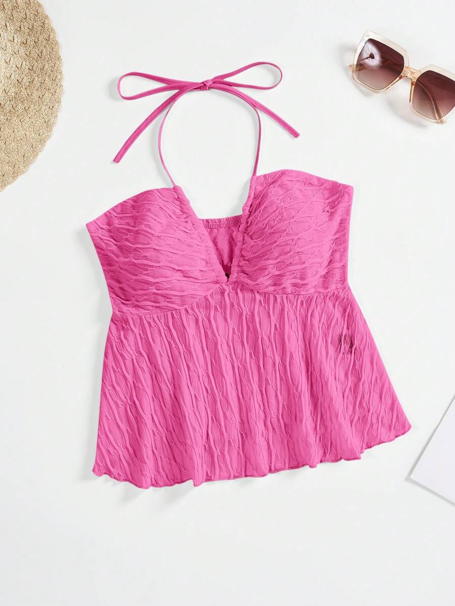 Soleia Top De Cuello Halter De Textura Sólida Para Mujer