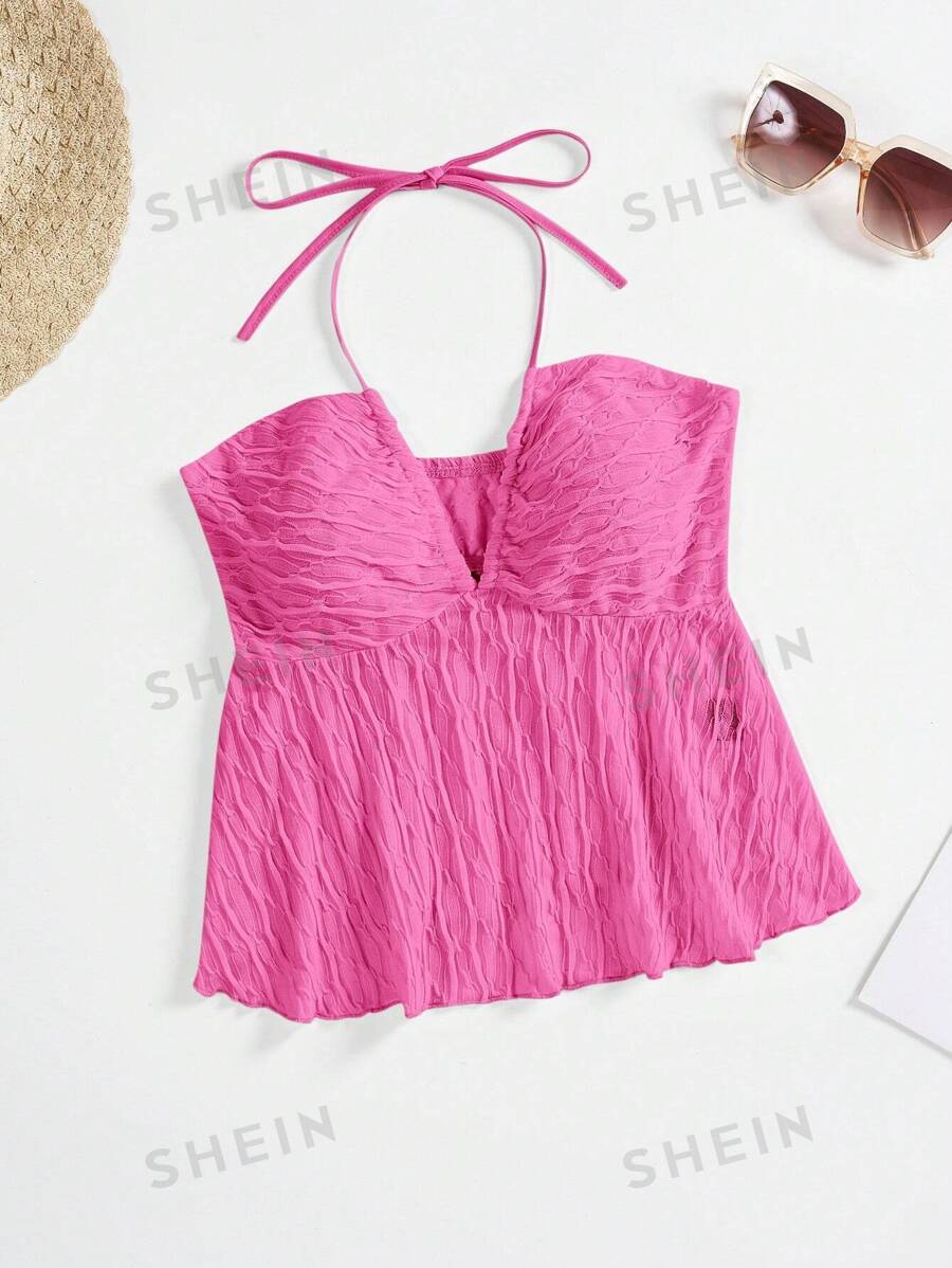 Soleia Top De Cuello Halter De Textura Sólida Para Mujer