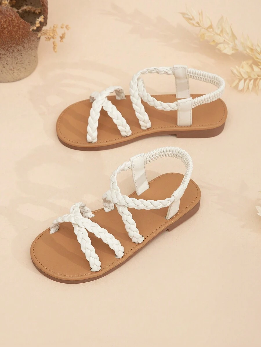 Sandálias Baixas Da Moda Elásticas Tecidas Para Meninas