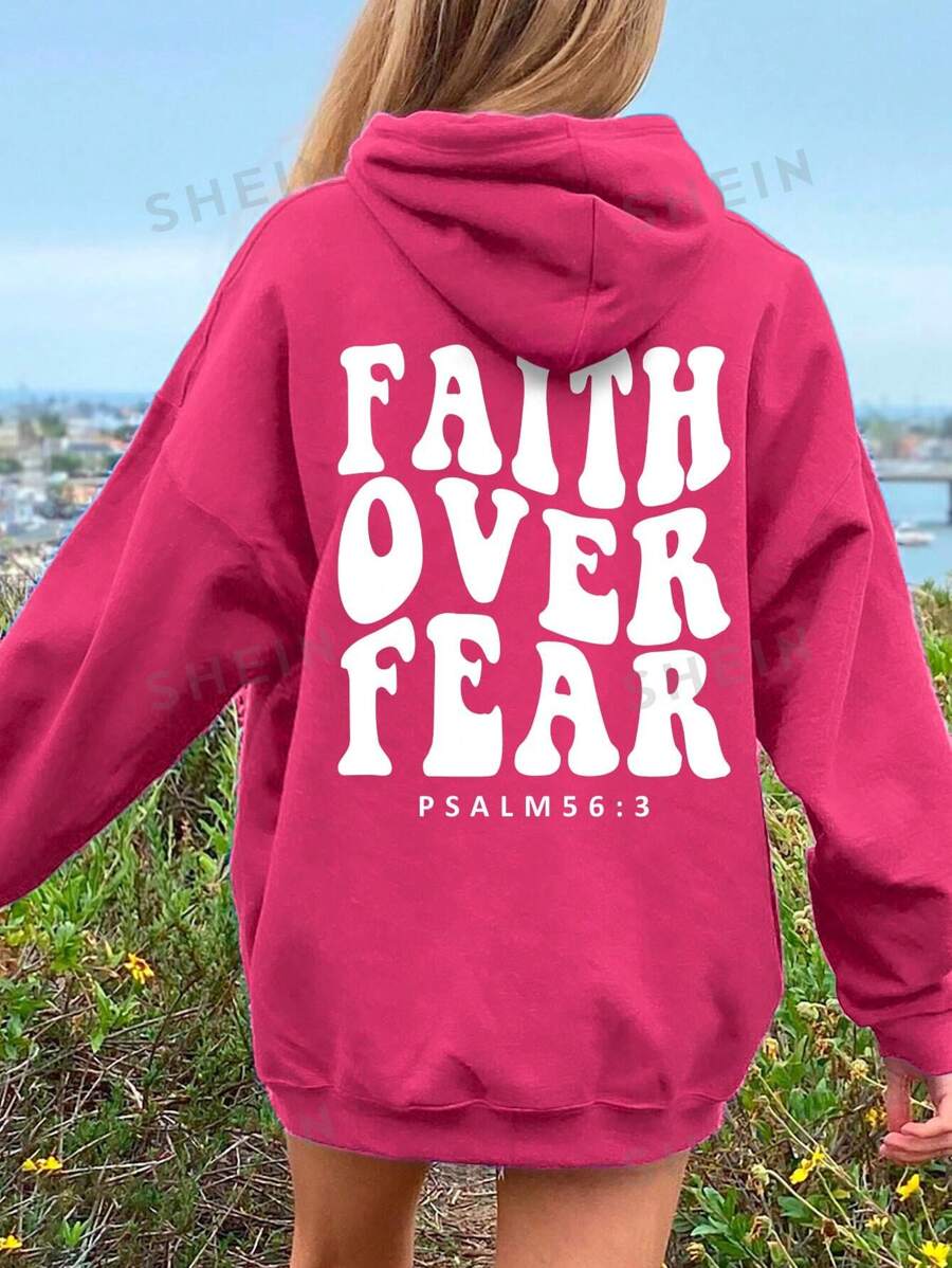 INAWLY Sudadera con capucha para mujer con estampado de lema "LA FE SUPERA AL MIEDO SALMO 56:3", manga larga