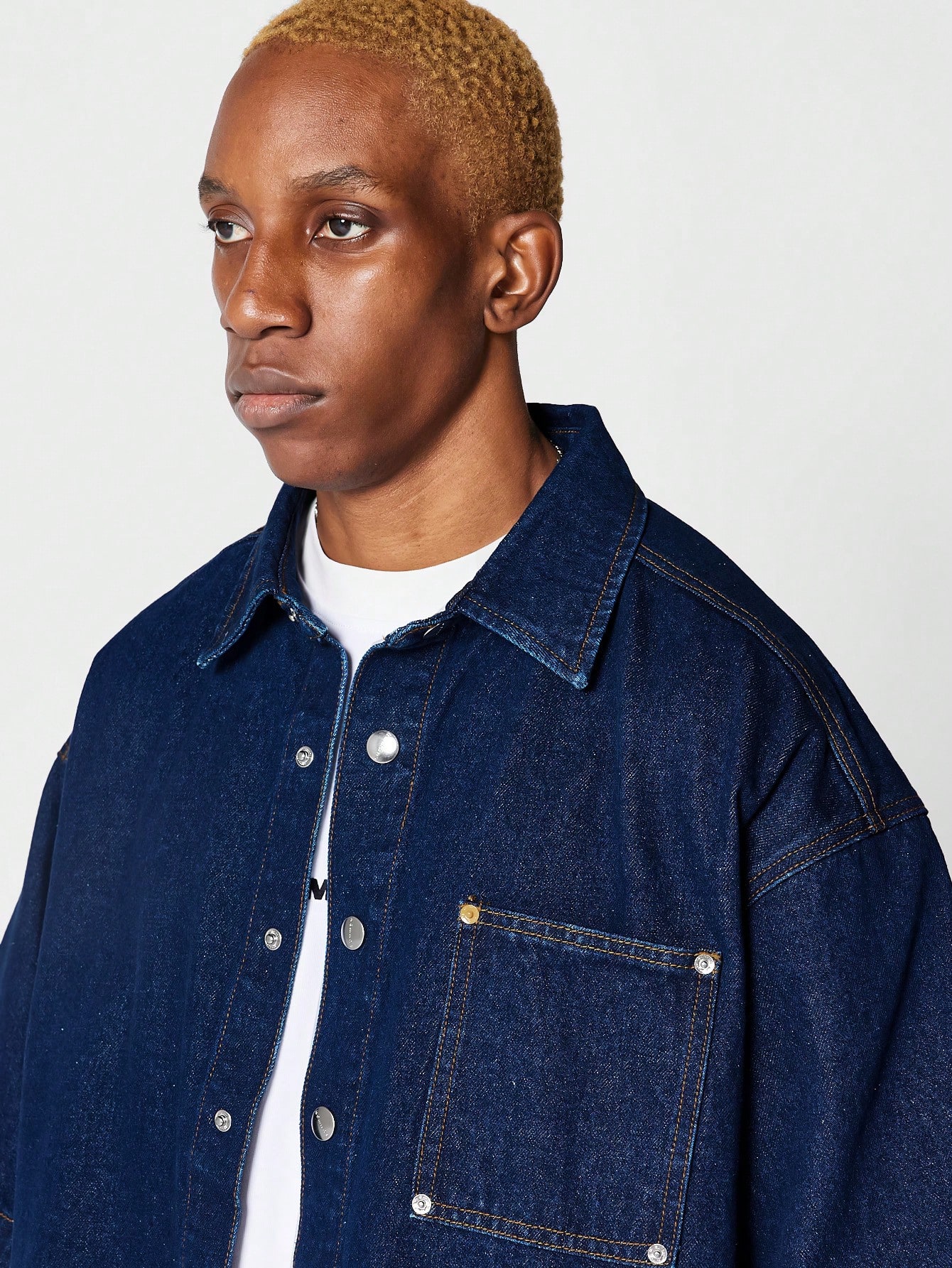 Oversized Fit Short Sleeve Denim Shirt With Front Pocket｜Sumwon