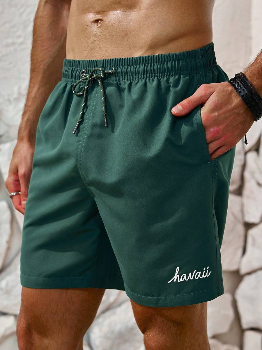 Surfspeed Men's Casual Elastic Waist Letter Printed Drawstring Beach Shorts Pool Shorts For Vacation
