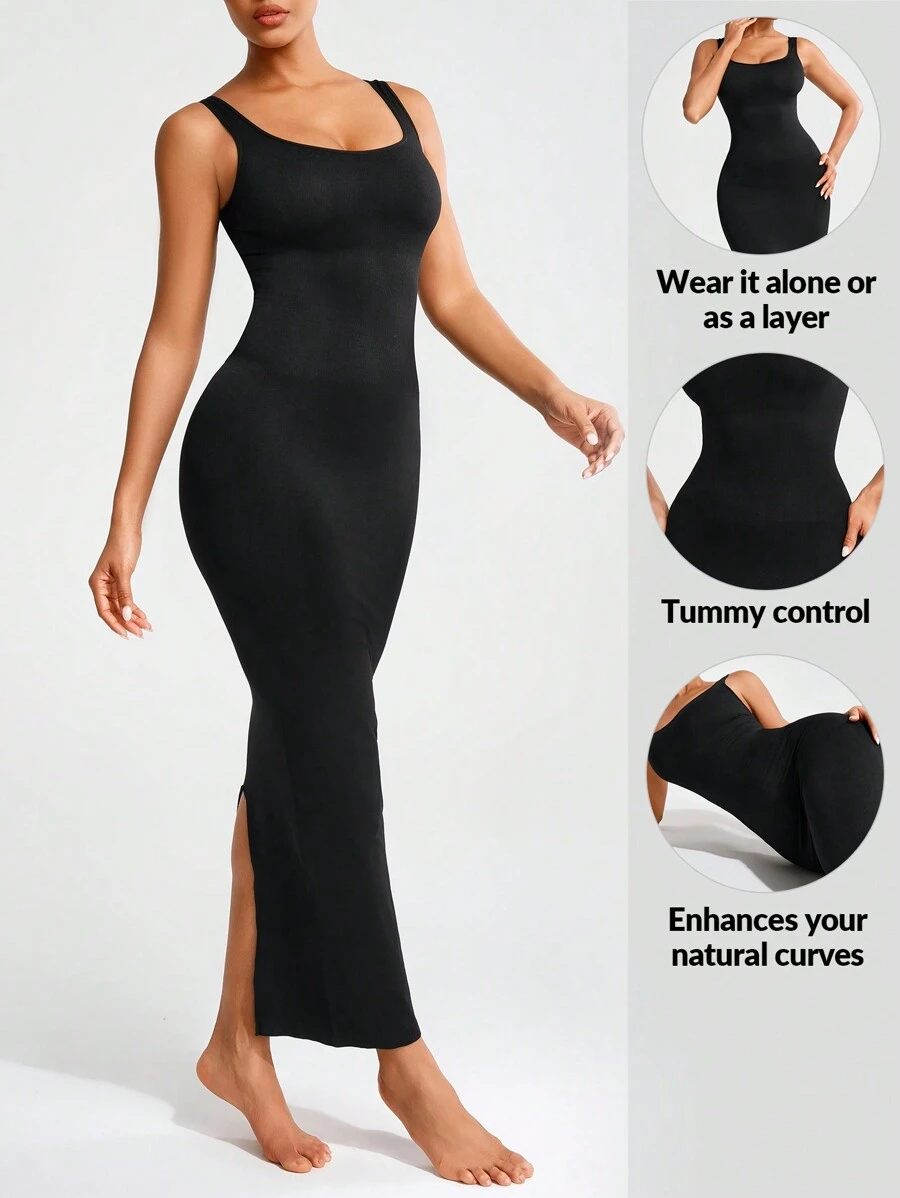 SHEIN Shape Ladies' Solid Color Slim Fit Sleeveless Bodycon Dress With Back Slit