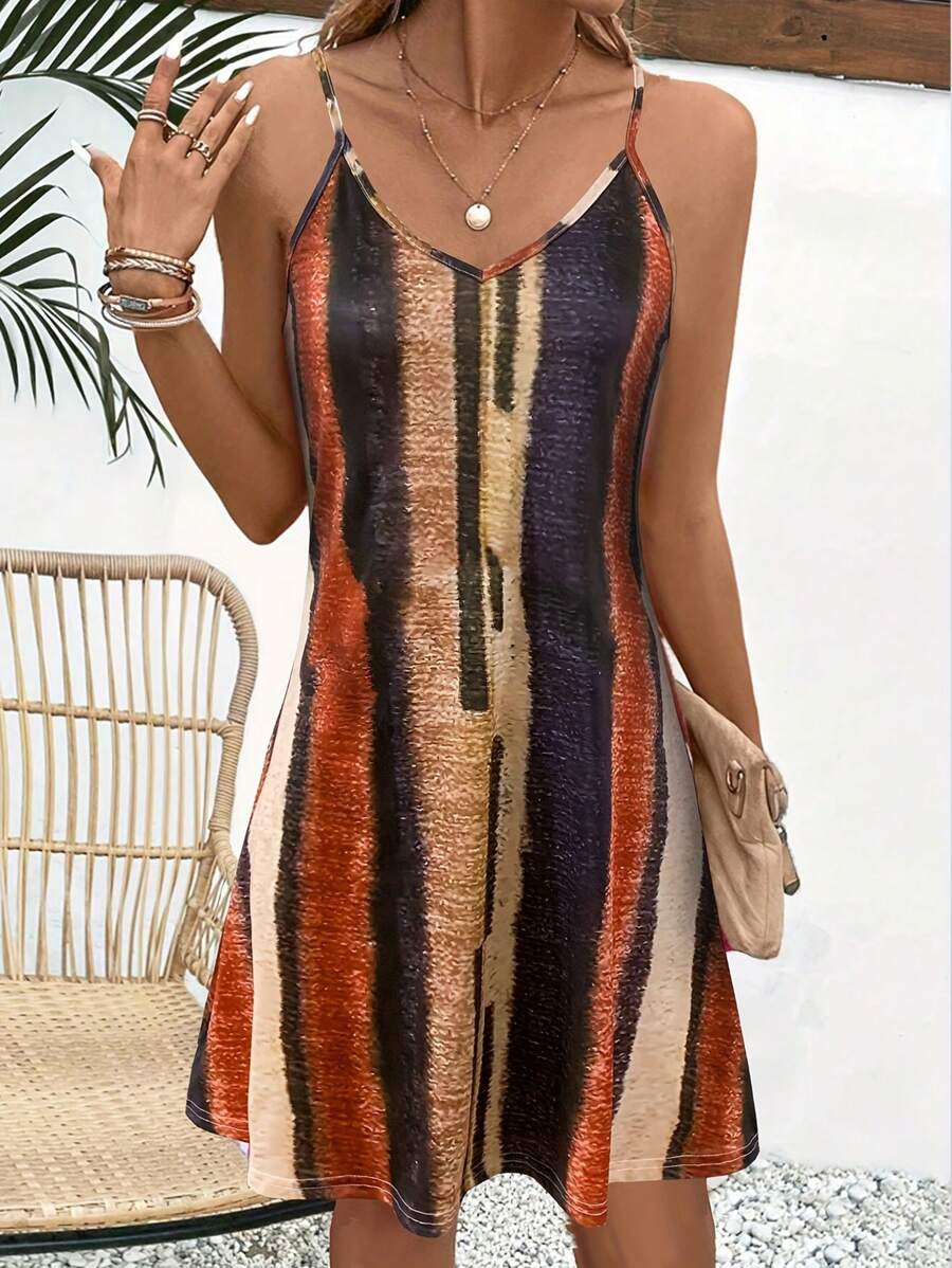Women's Strappy Summer Dress,Simple Sleeveless All-Over Sundress, Beach V-Neck Dress For Summer Clothes,Casual Summer Outfits For Women,Slip Dress Vacation Outfits Women
