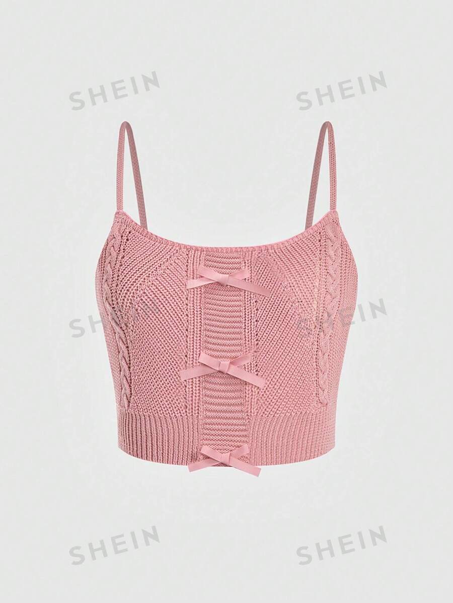 Flirla Camiseta Sin Mangas De Punto Rosa Con Tirantes Decorados Con Lazo