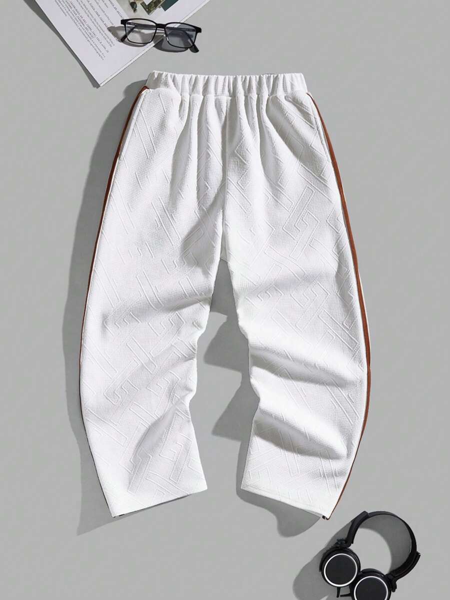 Tween Boy's Casual Loose-Fit Knit Jogger Pants With Side Seam And Woven Tape Decoration