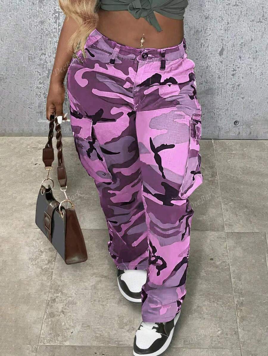 Women's Casual Camouflage Print Straight Leg Cargo Pants