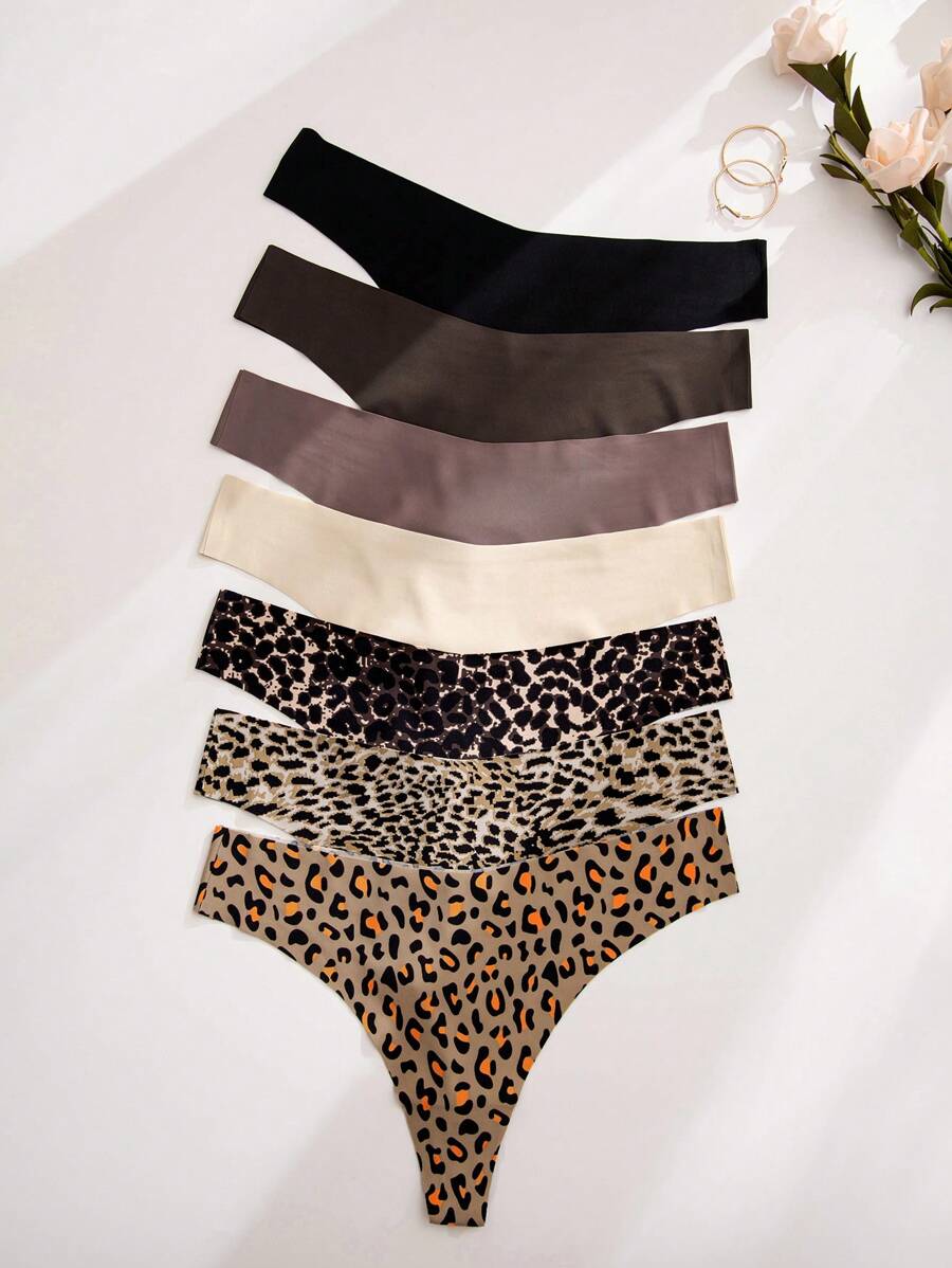 Shein Underwear&Sleepwear Basics 7packs Leopard Print Sexy Thongs