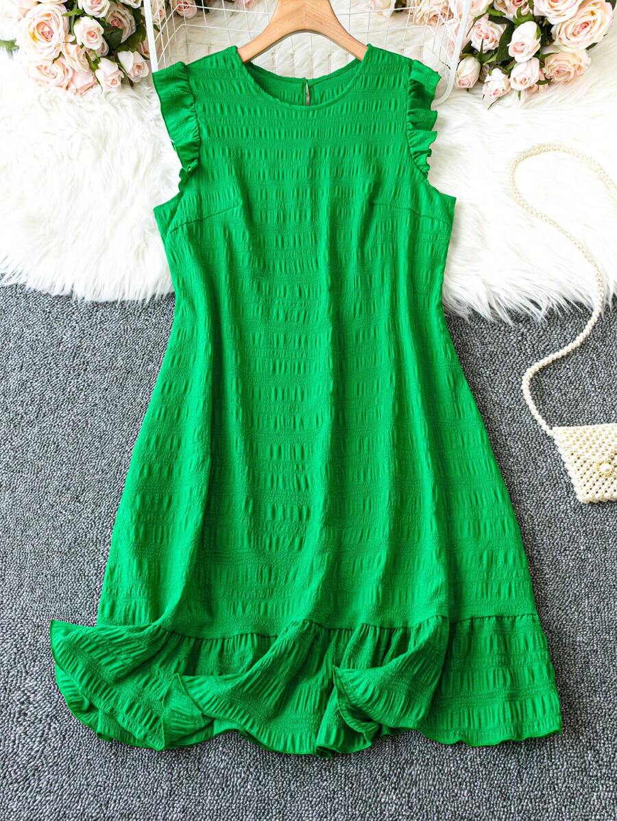 SHEIN LUNE Plus Size Solid Color Ruffle Edge Dress