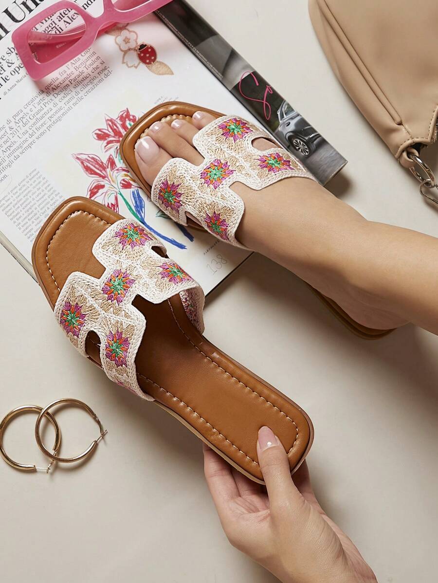 SHUZIA Vrouwen Beige Haakwerk Platte sandalen