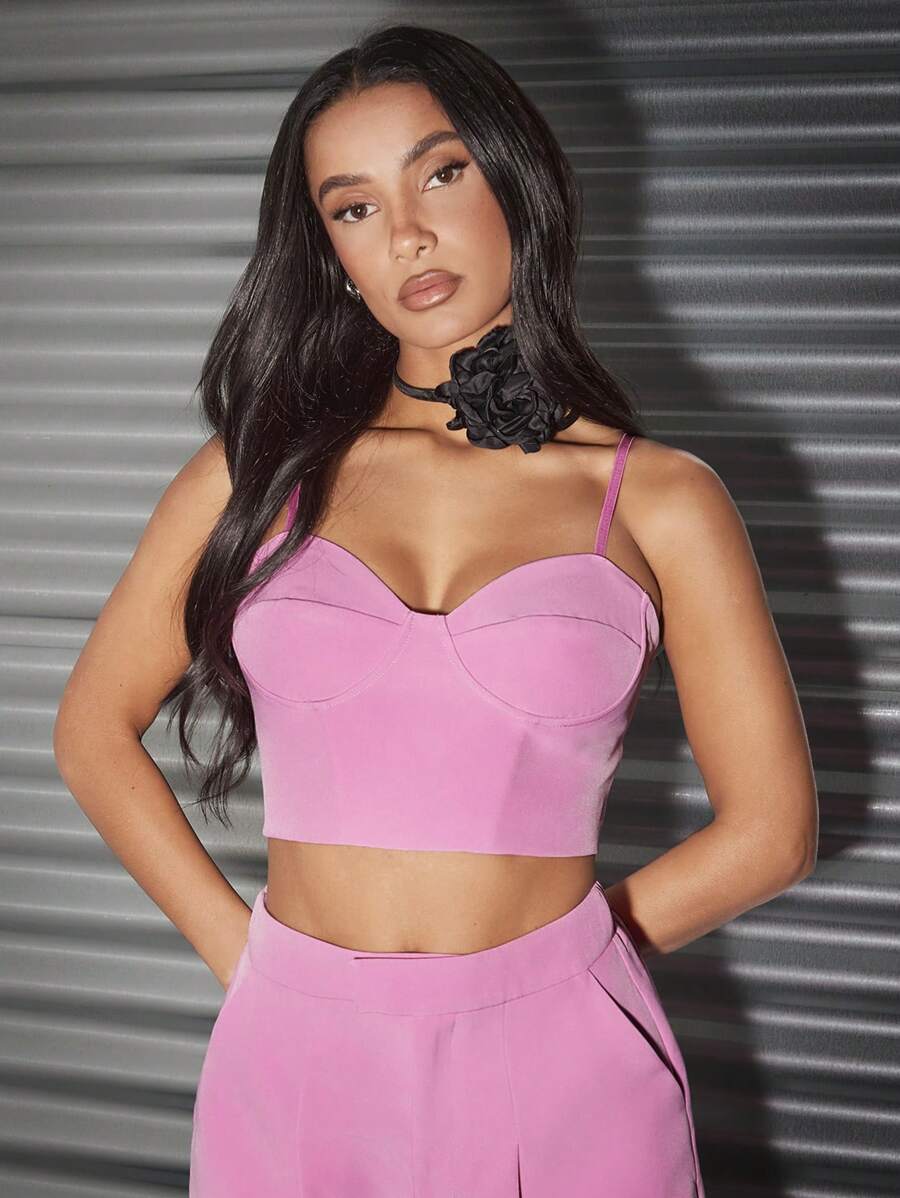 SHEIN BAE Elegante Y Hermoso Corset Rosa Con Sujetador Y Top De Tanque Para Mujeres En Fecha O Vacaciones