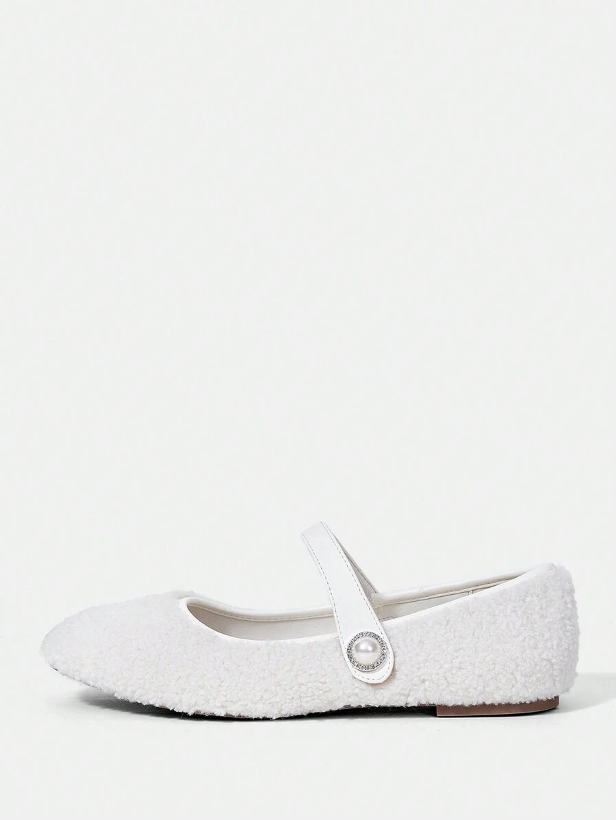 SheIn MOD Chaussures Plates Blanches Et Fourrées Pour Femmes