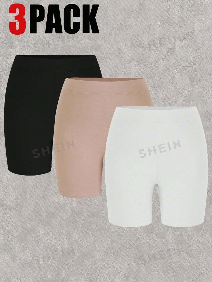 SHEIN EZwear Leggings Cortos De Color Sólido De Talla Grande