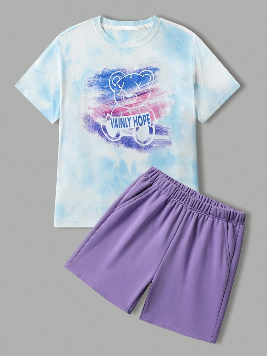 Tiener jongen Cartoonprint Korte mouwen T-shirts En Shorts Casual Sets