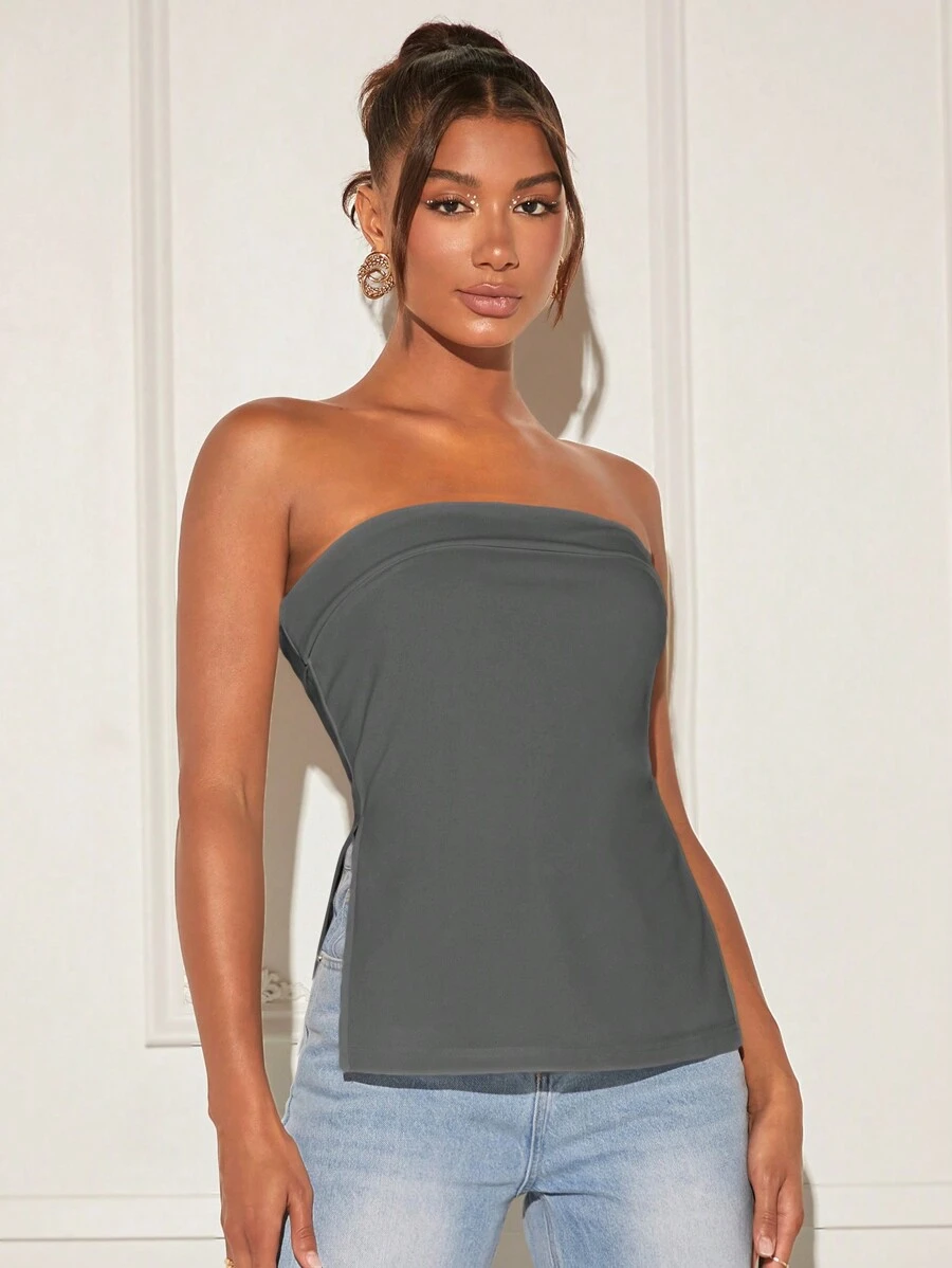 SHEIN BAE Top Sin Tirantes Para Mujeres Con Dobladillo Alto-bajo
