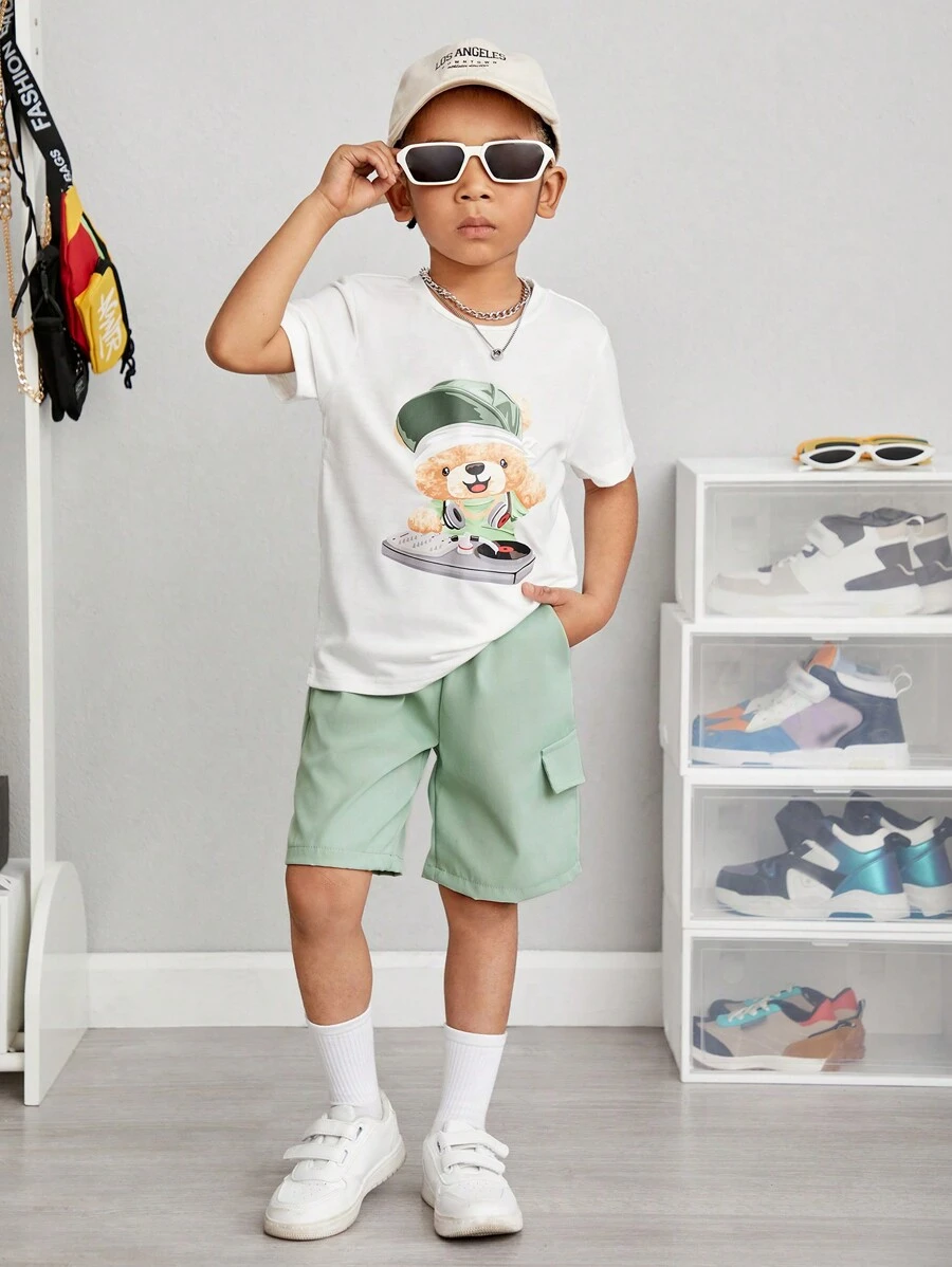 SHEIN Conjunto De 2 Camisetas De Manga Curta Com Padronagem De Desenho Animado Para Menino(a) Jovem