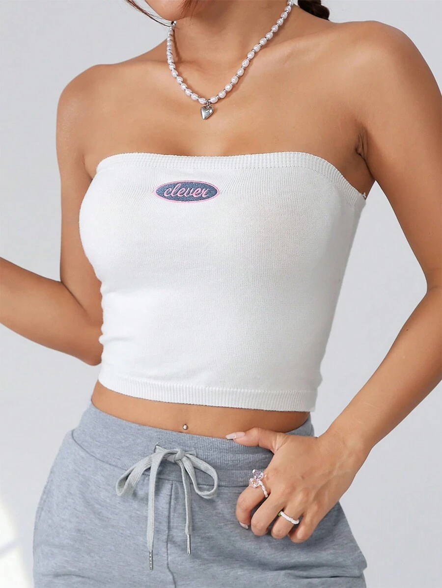 SHEIN EZwear Women's Letter Embroidered Knitted Tank Top