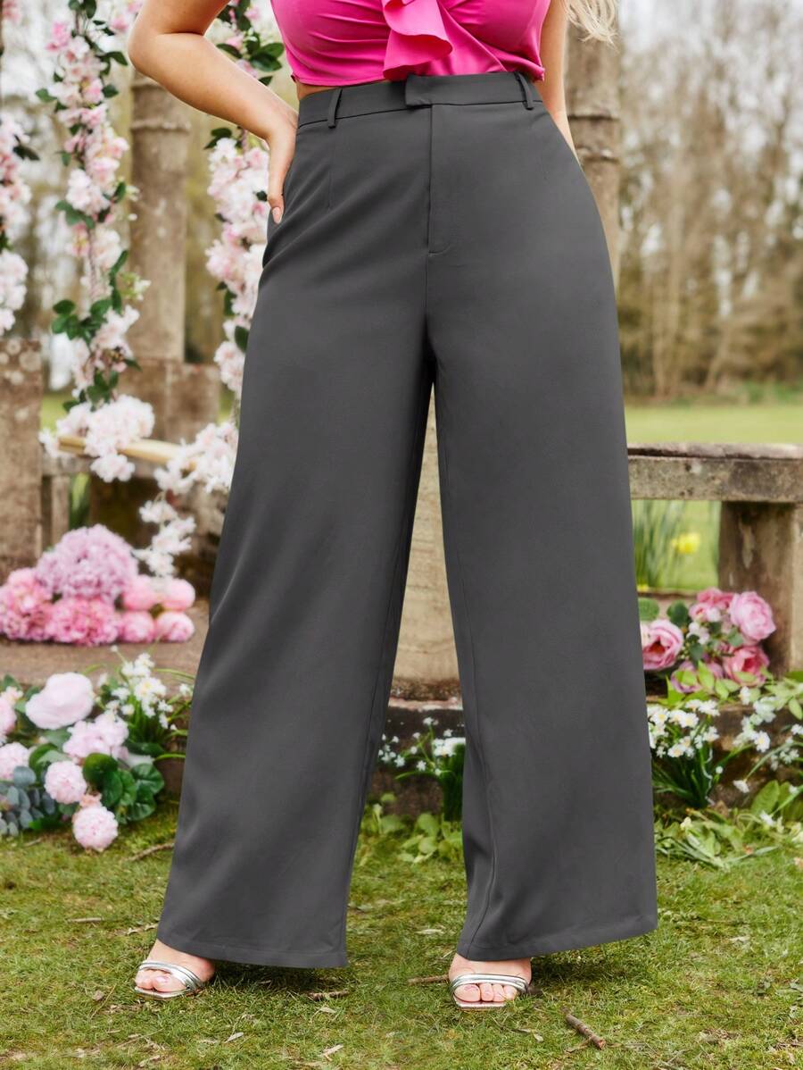 SHEIN Essnce Pantalon Taille Haute Et Large Pour Femmes Grande Taille