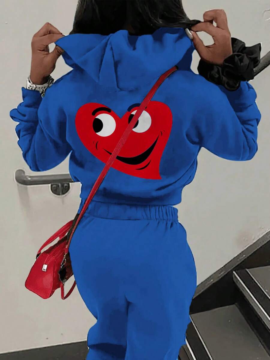 INAWLY Cartoon Patterned Long Sleeve Hoodie With Kangaroo Pocket