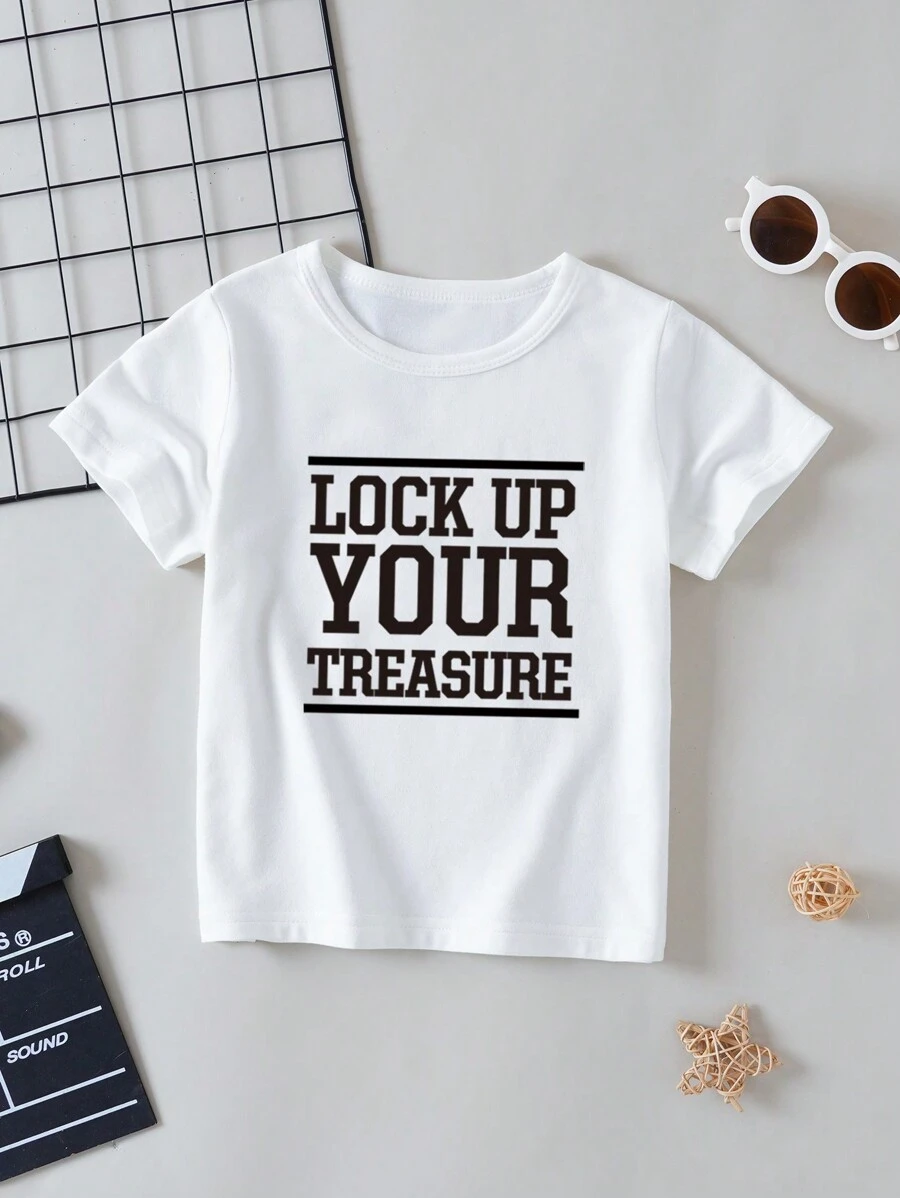Camiseta De Manga Corta Con Eslogan Impreso Para Niña Joven