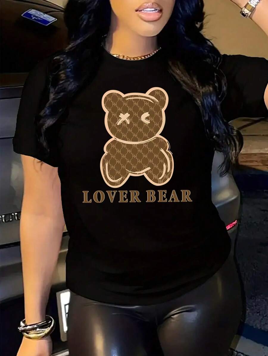 SHEIN Bear & Letter Printed T-Shirt Graphic Tees Women Tops